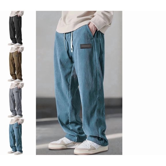 Baggy Sweatpants Men Wide Leg Sweats Pants Casual Loose Fit Open Bottom Athletic Joggers with Pockets and Drawstring Y2K Trousers Streetwear Blue M