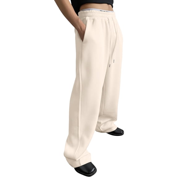 Baggy Sweatpants Men Wide Leg Sweats Pants Loose Cotton Open Bottom Joggers with Pockets Y2k Tall Trousers Streetwear Khaki L