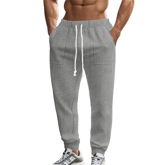 Baggy Sweatpants,Men's Pants Knitted Jacquard Design Casual Breathable Sports Sweatpants for Plus Size Wear,Gray Sweatpants,01 Grey,S