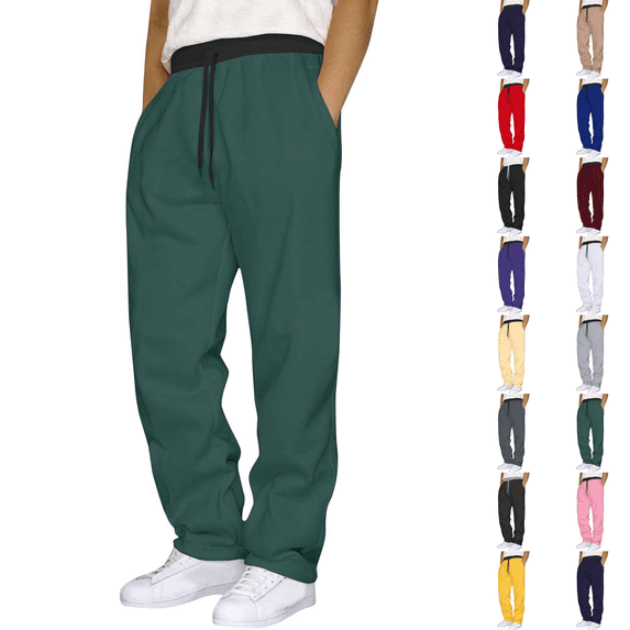 Baggy Sweatpants Mens Open Bottom Wide Leg Drawstring Waist Straight Sweat Pant 2026 Casual Workout Gym Athletic Trousers with Pockets Dark Green 2XL