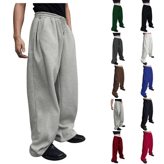 Baggy Sweatpants Mens Wide Leg Lounge Sweat Pants Drawstring Waist Jogging Pants with Pockets Light Gray L