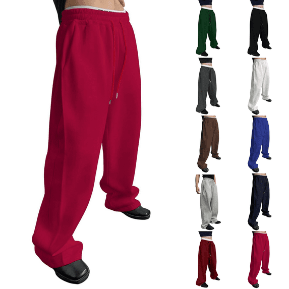 Baggy Sweatpants Mens Wide Leg Lounge Sweat Pants Drawstring Waist Jogging Pants with Pockets Red 2XL