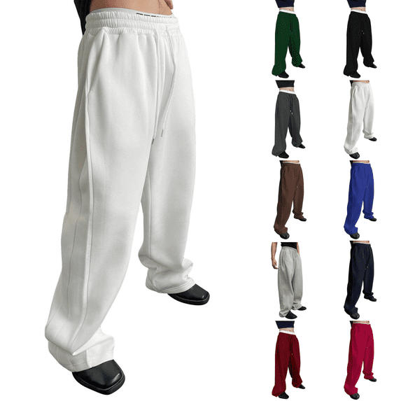 Baggy Sweatpants Mens Wide Leg Lounge Sweat Pants Drawstring Waist Jogging Pants with Pockets White M