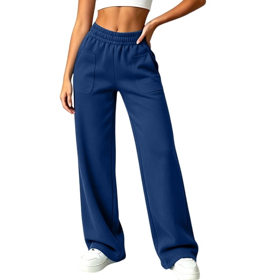 Baggy Sweatpants Women Casual Wide Leg High Waisted Sweat Pants Loose Oversized Lounge Pants with Pockets Blue XL