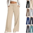 thumbnail image 1 of Baggy Sweatpants Women Double High Waisted Drawstring Comfy Wide Leg Sweatpants Fall Sweat Pants Summer Trousers Khaki S, 1 of 5