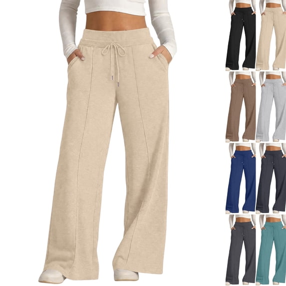 Baggy Sweatpants Women Double High Waisted Drawstring Comfy Wide Leg Sweatpants Fall Sweat Pants Summer Trousers Khaki S