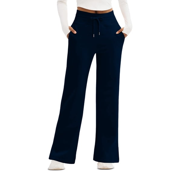 Baggy Sweatpants Women High Waisted Drawstring Wide Leg Pants Plus Size Trousers with Pockets Barrel Sweatpants Women Navy L