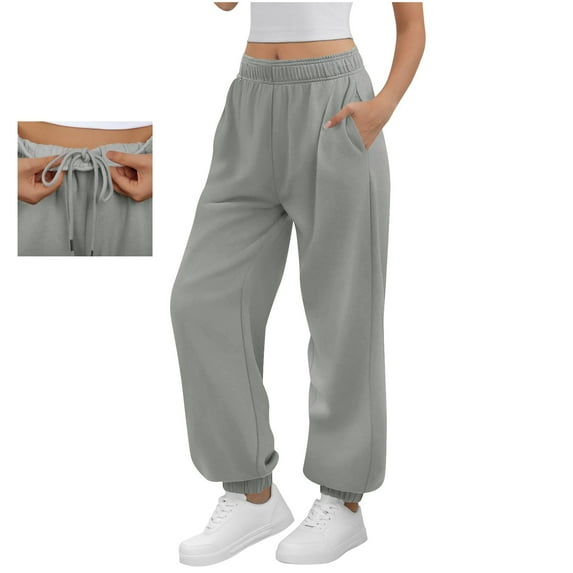Baggy Sweatpants Women Jogger Pants Fall Loungewear Comfy Workout Pants Active High Waisted Travel Vacation Trousers with Pockets Gray XL