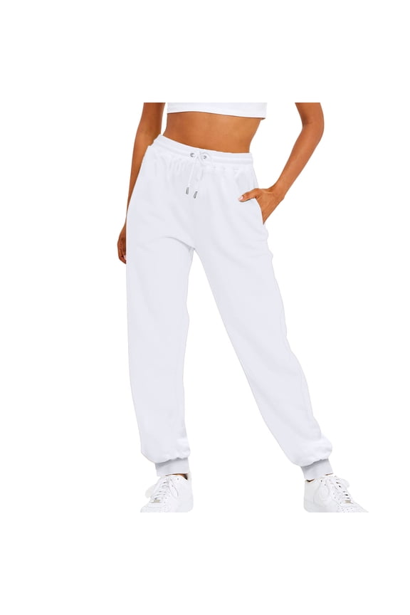 Baggy Sweatpants for Women Solid Color Mid Waisted Drawstring Elastic Waist Loose Foot Pants for Everyday Wear Travel Hiking Fall Pants with Pockets