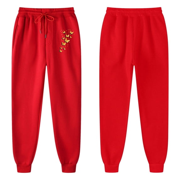 Baggy Sweatpants Women Valentines Butterfly Print Open Bottom Athletic Pants With Drawstring Running Pants With Pocket Red L