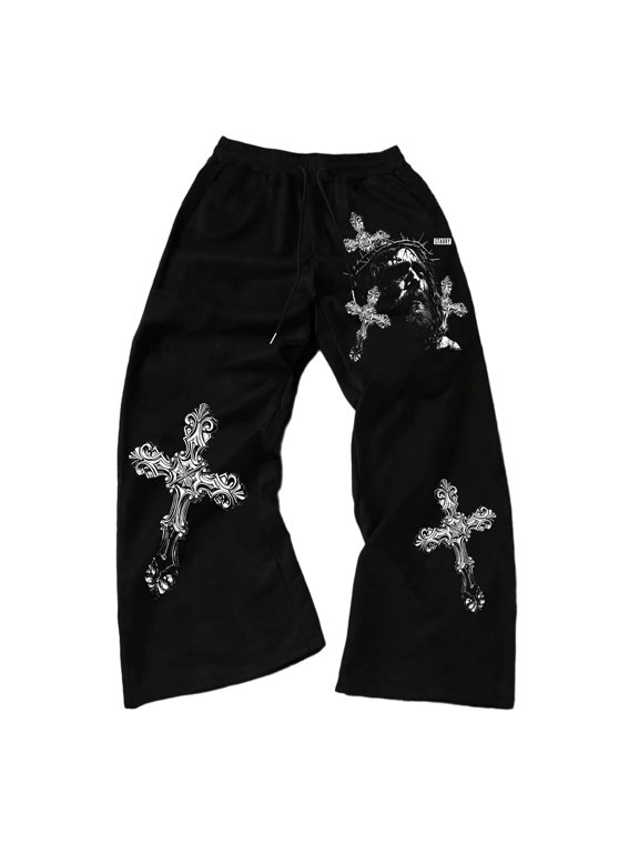 Baggy Sweatpants Y2K Men Gothic Emo Oversized Streetwear Pants Y2K Clothes Men Gym Dark Thorn Graphic Sweatpants Loose Fit Lounge Trousers