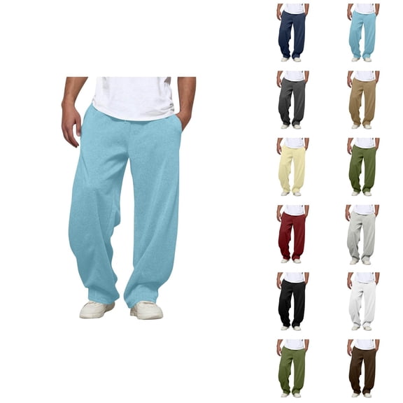 Baggy Sweatpants for Men 2025 Fall Winter Elastic Waist Drawstring Plain Casual Pants with Pockets Trousers
