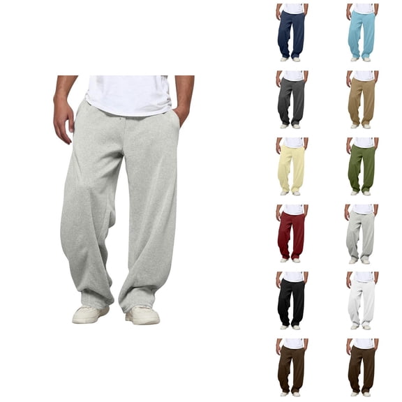 Baggy Sweatpants for Men 2025 Fall Winter Elastic Waist Drawstring Plain Casual Pants with Pockets Trousers