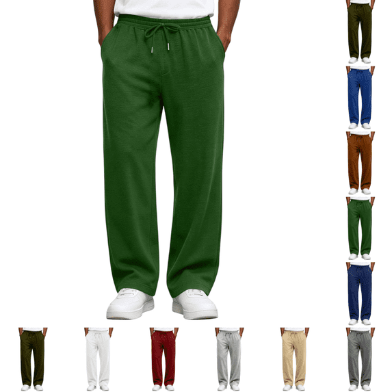 Baggy Sweatpants for Men Casual Fashion Wide Leg Drawstring Waist Sweatpants Loose Fit Sweat Pants for Gym Athletic with Pockets Dark Green S