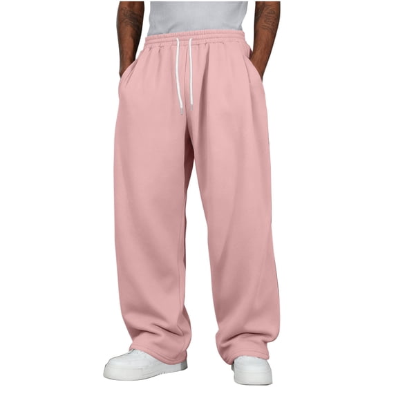 Baggy Sweatpants for Men Casual Y2k Streetwear Wide Leg Elastic Drawsring Waist Athletic Joggers Pants with Pockets (XL, Pink)