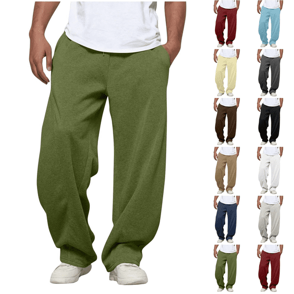 Baggy Sweatpants for Men Drawstring Elastic Waist Casual Pants Loose Workout Gym Track Pants with Pockets Army Green L