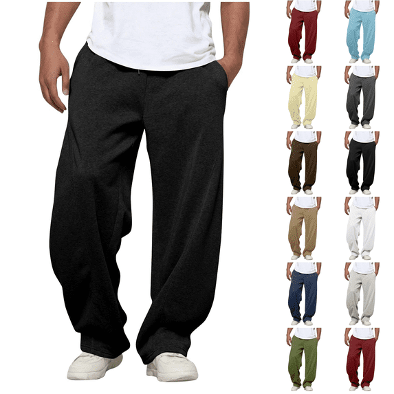 Baggy Sweatpants for Men Drawstring Elastic Waist Casual Pants Loose Workout Gym Track Pants with Pockets Black M