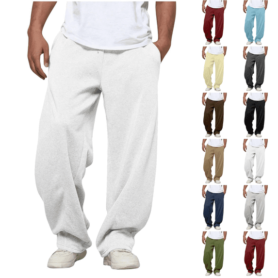 Baggy Sweatpants for Men Drawstring Elastic Waist Casual Pants Loose Workout Gym Track Pants with Pockets White XL