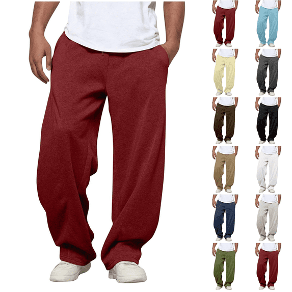 Baggy Sweatpants for Men Drawstring Elastic Waist Casual Pants Loose Workout Gym Track Pants with Pockets Wine 2XL