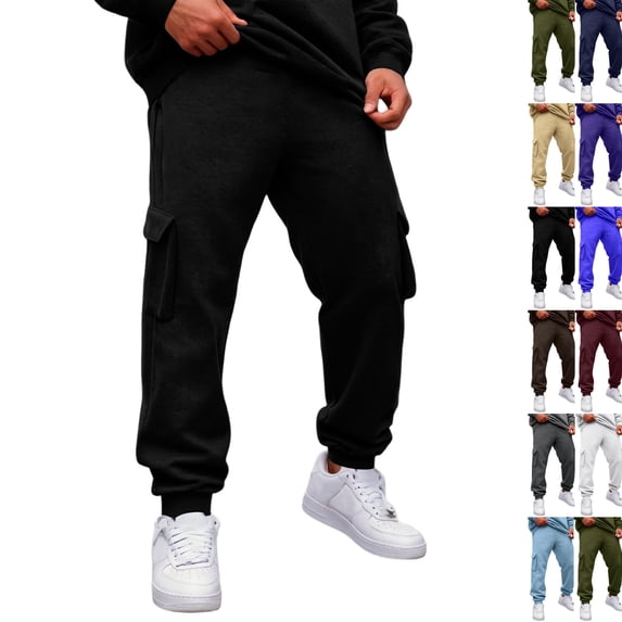 Baggy Sweatpants for Men Elastic Waist Running Drawstring Joggers Sports Workout Tapered Sweat Pants with Pockets Black XXL