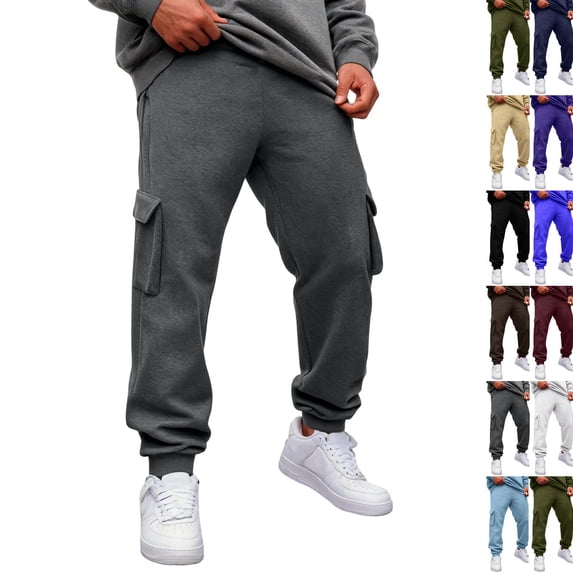Baggy Sweatpants for Men Elastic Waist Running Drawstring Joggers Sports Workout Tapered Sweat Pants with Pockets Gray L