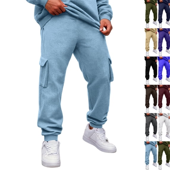 Baggy Sweatpants for Men Elastic Waist Running Drawstring Joggers Sports Workout Tapered Sweat Pants with Pockets Light Blue XXL