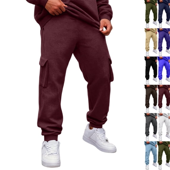 Baggy Sweatpants for Men Elastic Waist Running Drawstring Joggers Sports Workout Tapered Sweat Pants with Pockets Wine 3XL