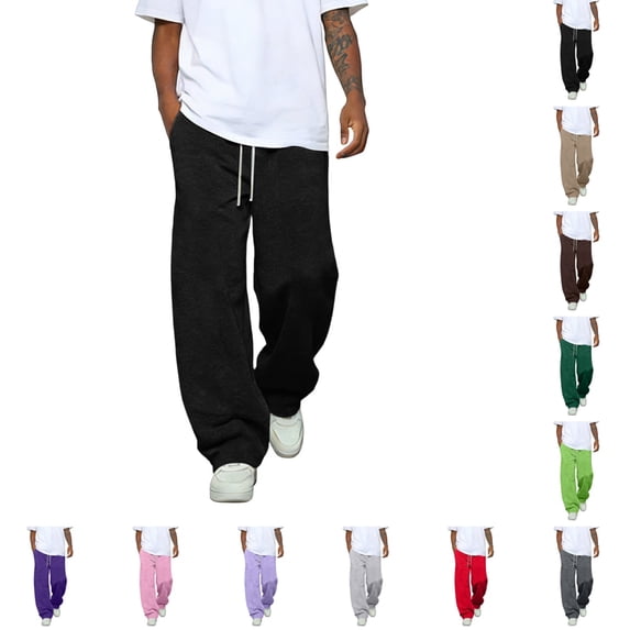 Baggy Sweatpants for Men Fashion Casual Wide Leg Sweat Pants Lightweight Comfy Regular Fit Solid Color Sweat Pants with Pockets Black M