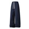 thumbnail image 1 of Baggy Sweatpants for Men Fleece Lined Winter Warm Elastic Waist Drawstring Wide Leg Loose Fit Solid Casual Pants (L, Dark Blue), 1 of 7