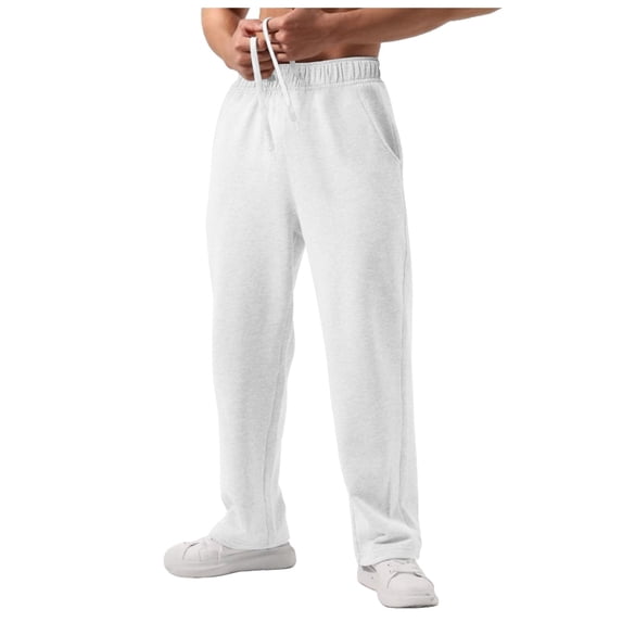 Baggy Sweatpants for Men Loose Fit Solid Color Straight Leg Track Pants Open Bottom Elastic Waist Drawstring with Pockets Joggers Trousers