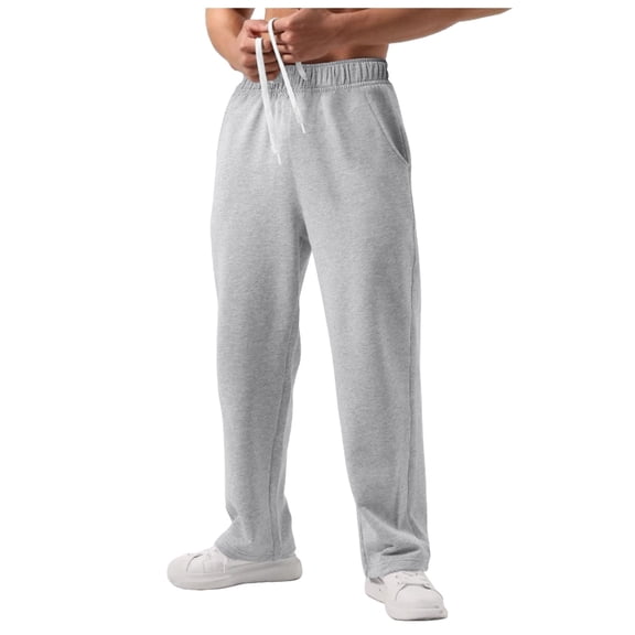 Baggy Sweatpants for Men Loose Fit Solid Color Straight Leg Track Pants Open Bottom Elastic Waist Drawstring with Pockets Joggers Trousers