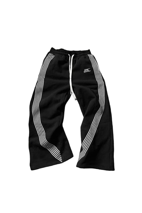 Baggy Sweatpants for Men Wide Leg Pants Drawstring Side Striped Slouchy Palazzo Pants with Pockets Black S