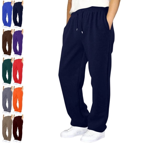 Baggy Sweatpants for Men Wide Leg Sweat Pants | Baggy Sweatpants Men Wide Leg Drawstring Elastic Waist Casual Pants Navy 2XL