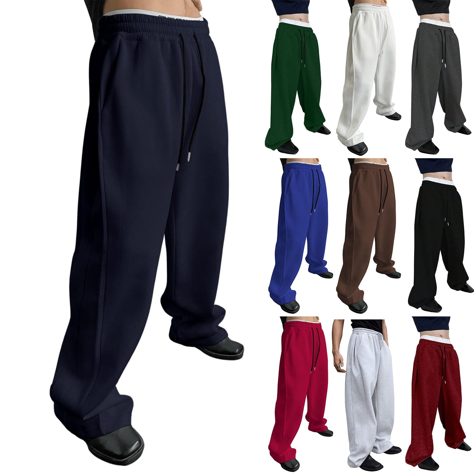 Men's Baggy Winter Sweatpants - Cotton Loose Fit Joggers With Drawstring & Pockets | Casual Lounge Pants