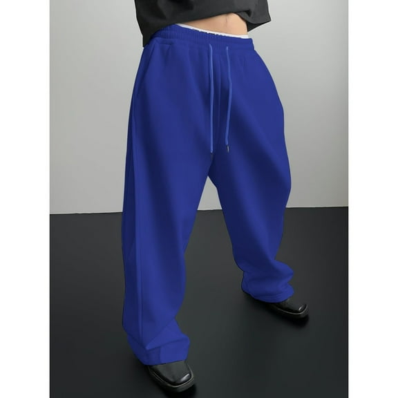 Baggy Sweatpants for Men Wide Leg Sweats Pants Cotton Open Bottom Joggers with Pockets Causal Loose Fit Trousers Blue XL
