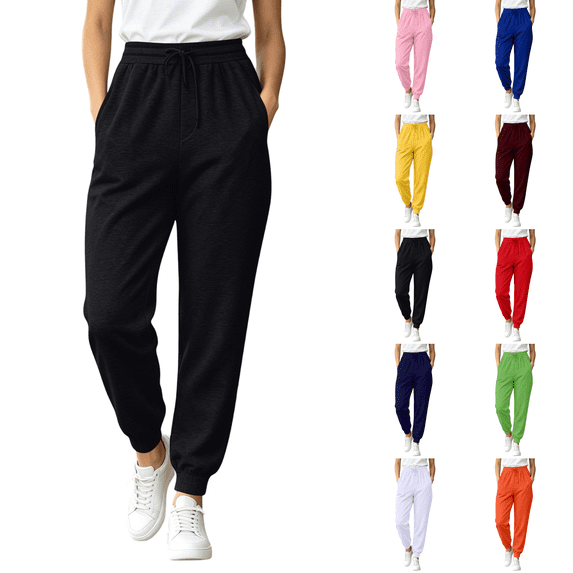 Baggy Sweatpants for Women 2026 Hight Waisted Drawstring Fall Comfort Pants Ladies Fleece Lounge Joggers Pockets Black XL