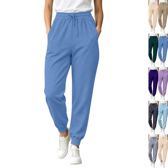 Baggy Sweatpants for Women Casual Drawstring Sweat Pants Elastic High Waist Joggers Lounge Bottoms with Pockets Light Blue S