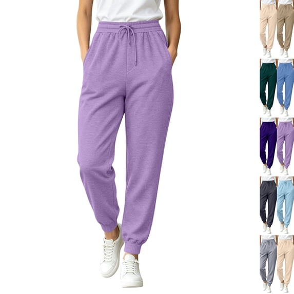 Baggy Sweatpants for Women Casual Drawstring Sweat Pants Elastic High Waist Joggers Lounge Bottoms with Pockets Purple XXL
