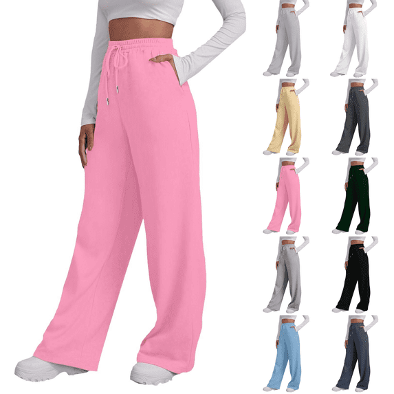 Baggy Sweatpants for Women Casual Wide Leg Drawstring High Waisted Lounge Athletic Sweat Track Pants Pink L