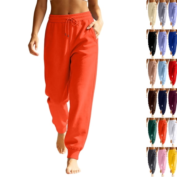 Baggy Sweatpants for Women Casual Workout High Waisted Joggers Comfy Fleece Straight Leg Lounge Pants Fall 2026,Orange L