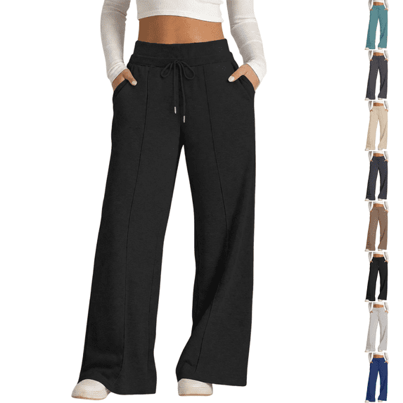 Baggy Sweatpants for Women Double High Waisted Drawstring Comfy Wide Leg Sweatpants Fall Sweat Pants Summer Trousers Black XL