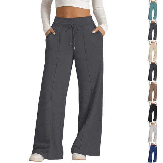 Baggy Sweatpants for Women Double High Waisted Drawstring Comfy Wide Leg Sweatpants Fall Sweat Pants Summer Trousers Dark Gray XL