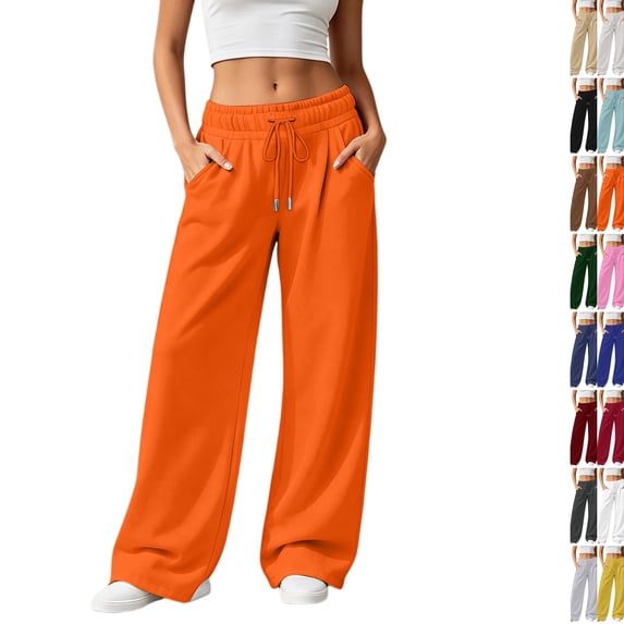Baggy Sweatpants for Women Elastic Waisted Wide Leg Lounge Pants Casual Y2K Joggers Travel Sweat Pants with Pockets Orange,S