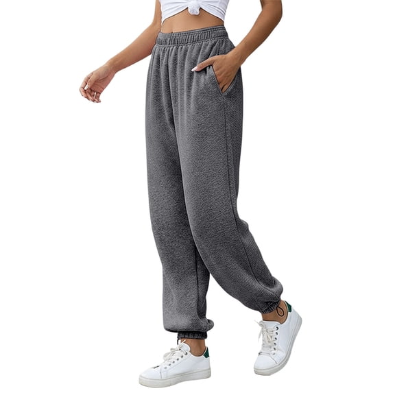 Baggy Sweatpants for Women Lined Casual Drawstring Jogger Pants High Waist Workout Lounge Trousers with Pocket