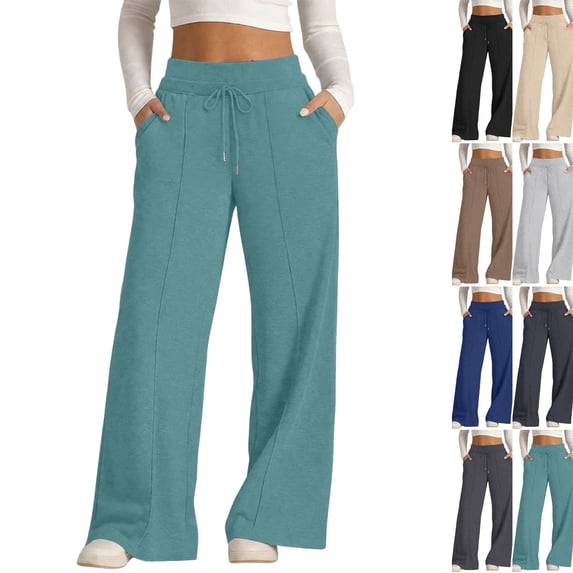 Baggy Sweatpants for Women High Waisted Wide Leg Sweat Pants Drawstring Workout Active Jogger Fall Winter Sweatpants Turquoise XL