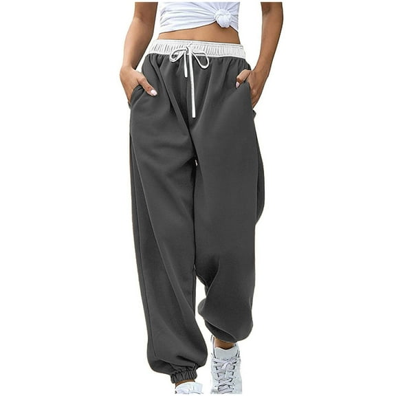 Baggy Sweatpants for Women Plus Size Elastic Waist Drawstring Casual Loose Comfy Sweatpants Workout Joggers with Pockets,Gray,S