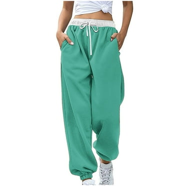 Baggy Sweatpants for Women Plus Size Elastic Waist Drawstring Casual Loose Comfy Sweatpants Workout Joggers with Pockets,Mint Green,2XL