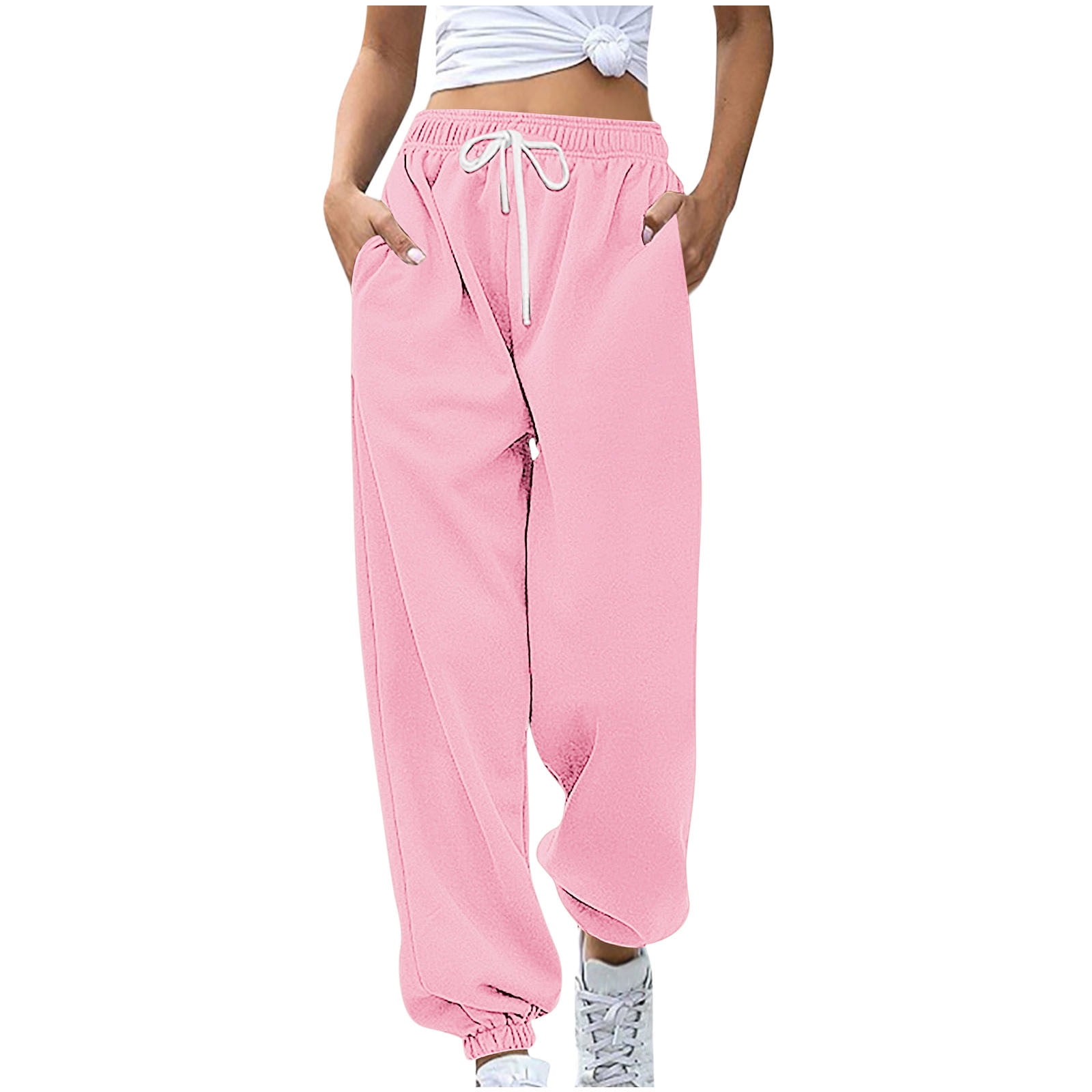 Baggy Sweatpants for Women with Pockets Cute Solid High Waisted Drawstring Joggers Pants Y2k Trendy Lounge Trousers Watermelon Red L Walmart