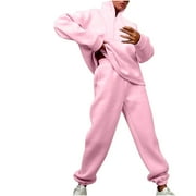 JSKUMAR Baggy Sweatsuits 2 Piece Womens 1/4 Zip Pullover Sweatshirt and Sweatpant Pants Sets Casual Sports Sweat Suits, Pink XL