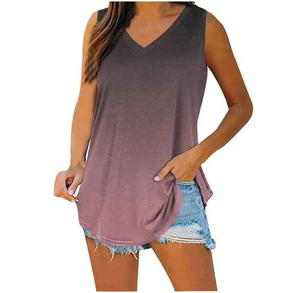 Baggy Tank Tops for Women Trendy 2025 Summer Casual Gradient Color Sleeveless Vacation Tops Clothes Outfits 2025